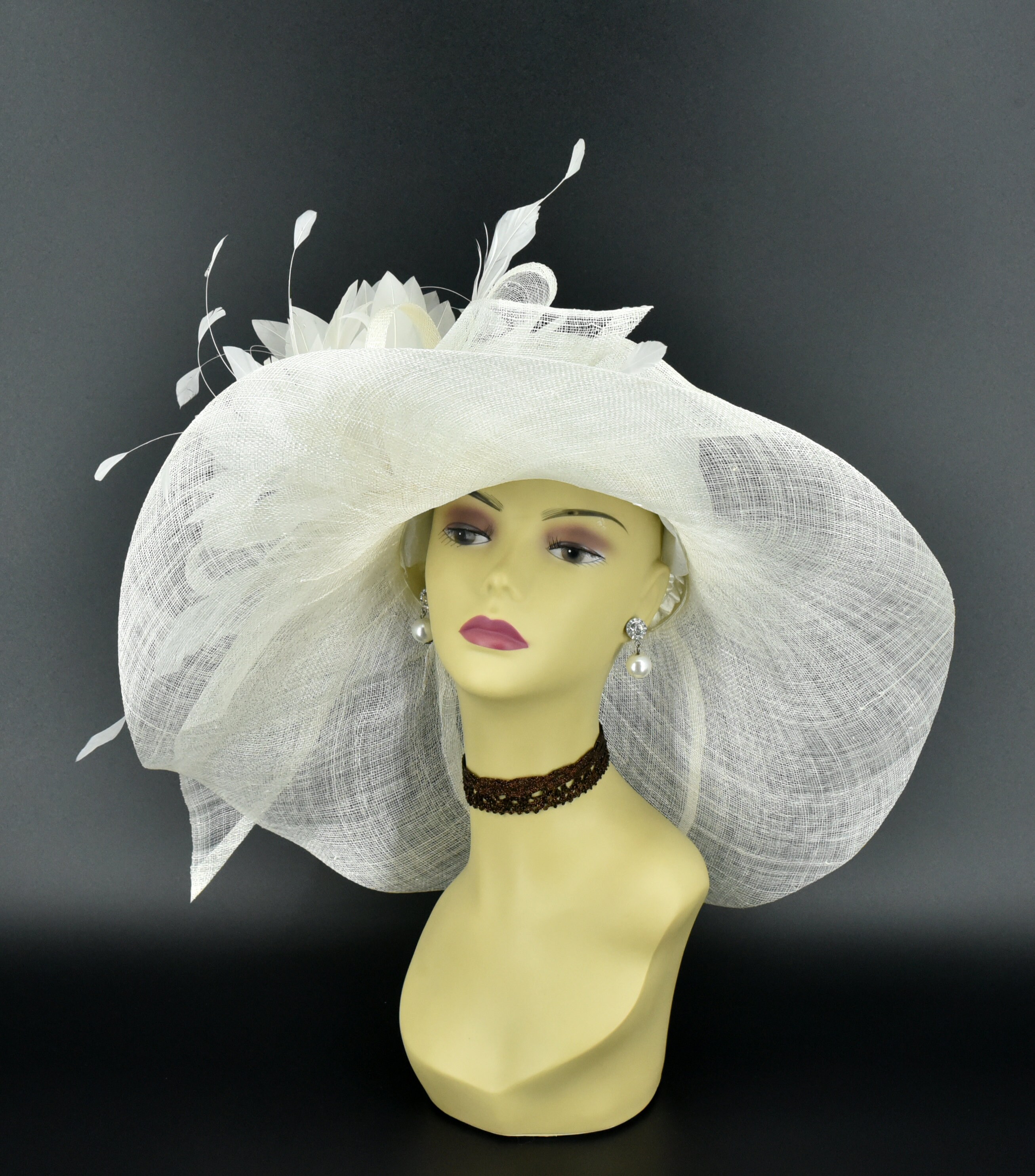 M22019F ( Ivory Hat ) Kentucky Derby Hat Church Hat Wedding 