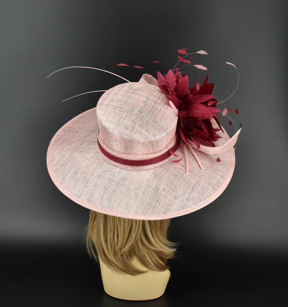 M936( Blush Pink Burgundy Hat )high Quality Kentucky Derby  display picture 3