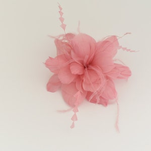 30A Pink Wedding Fascinator, Bridal Hair Comb,Wedding Hair Comb,Feather Flower Comb Small Fascinator image 3