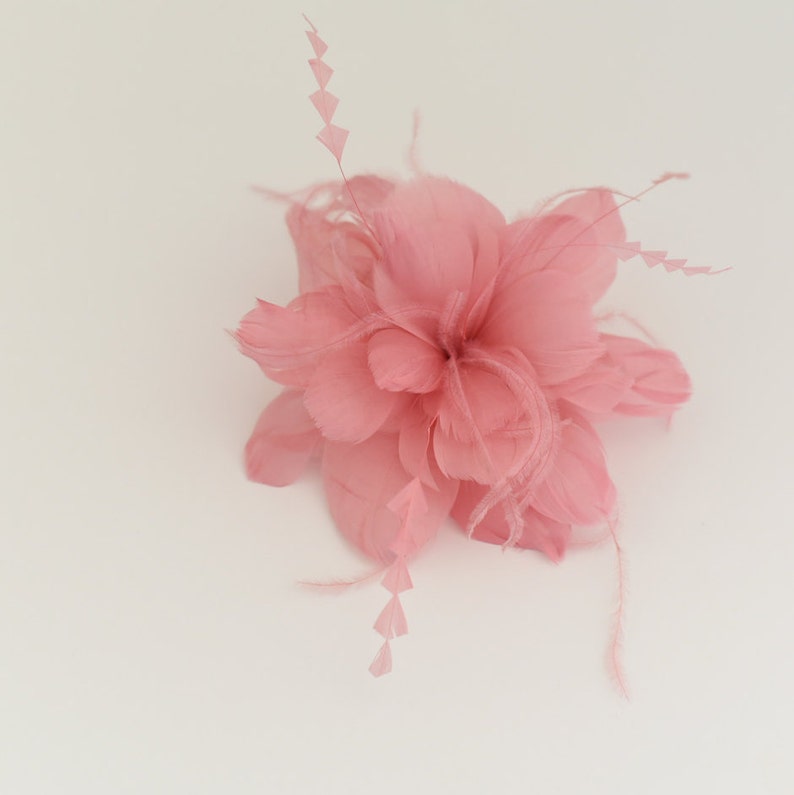 30A Pink Wedding Fascinator, Bridal Hair Comb,Wedding Hair Comb,Feather Flower Comb Small Fascinator image 3