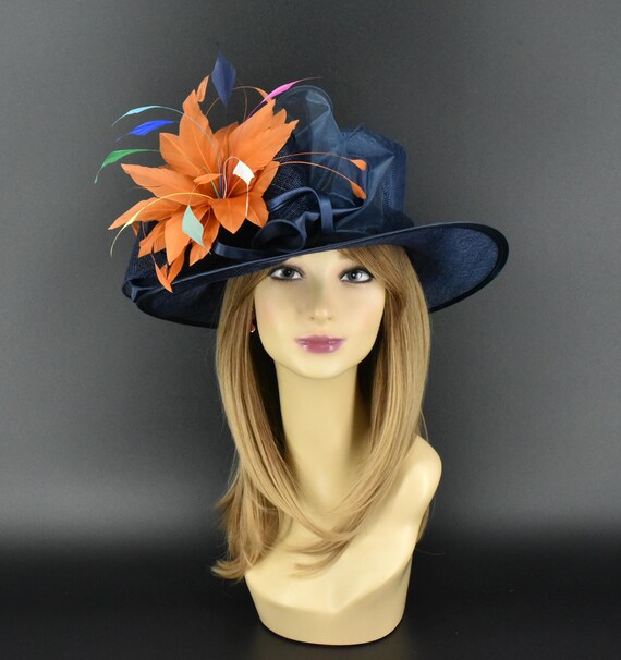Sf044(navy Copper/orange Multi-colors)kentucky Derby Hat, Church
