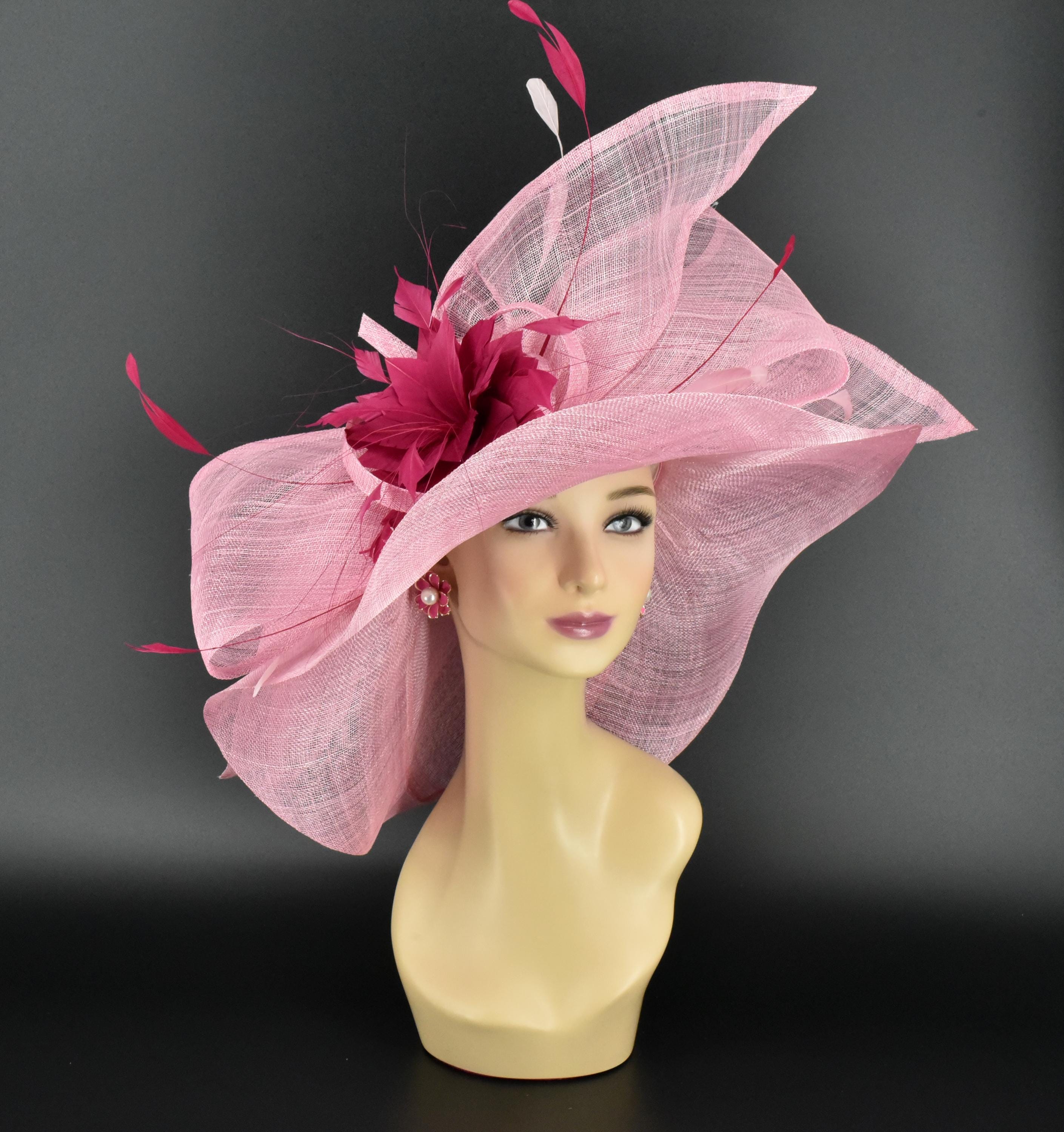M23157-13A Rose Pink/cherries Jubilee Pink Wide-brim Sinamay 