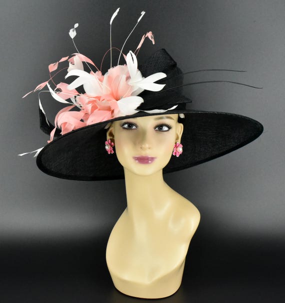 M935 Black/white/coral – Wide-brim Sinamay Hat – Kentucky  display picture 1