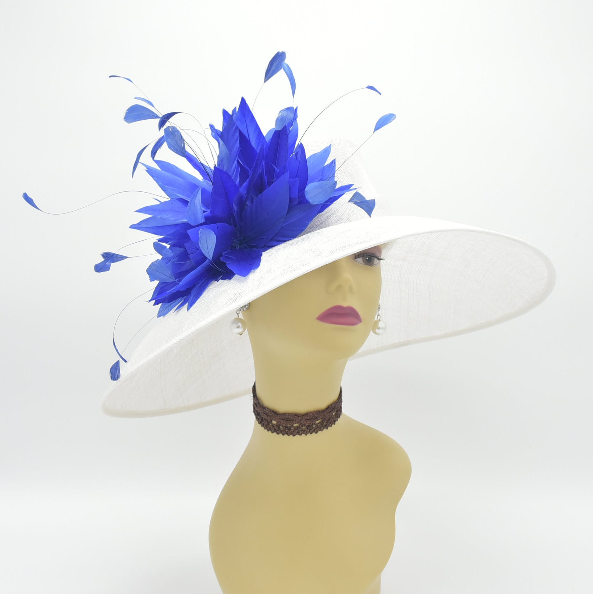 SD17( White/royal Blue )kentucky Derby Hat, Church Hat 
