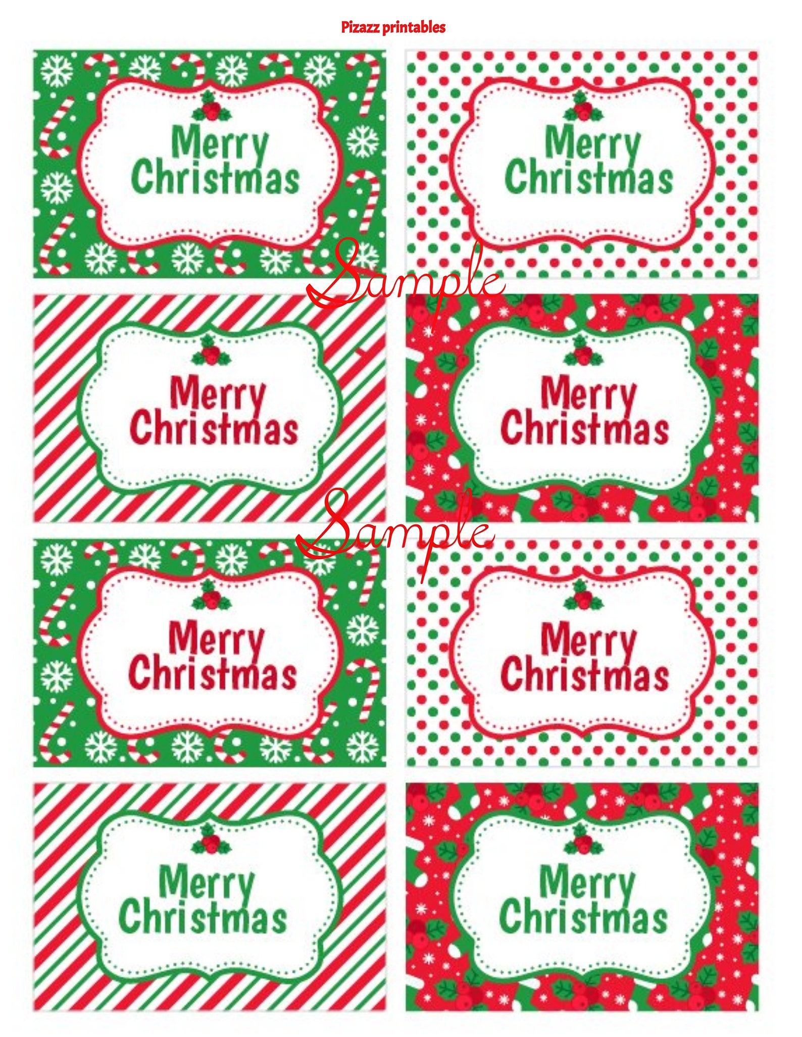 Merry Christmas Red White Green Cute Christmas Gift Tags Etsy