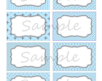 Blue and White and Grey Tags - Blue and white- Blue Candy Buffet- Green and Grey Gift Tags- INSTANTLY DOWNLOADABLE- Edit on Corjl~