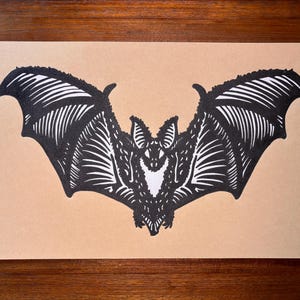 19&quot; Long Eared Bat Linocut Handmade Print