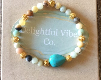 Stretch Bracelet en perles turquoise mat terreux