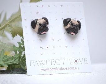 Pug face earrings- handmade polymer clay 3D dog stud earrings, pug mum gift, pug lover gift, birthday gift for pugmom, funny dog earrings.