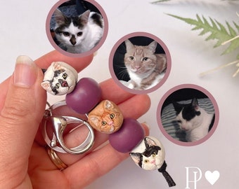 Personalized Pet Keychain: Handmade Polymer Clay Beaded Cat Keyring