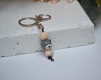 Schnauzer keychain, dog keyring of grey schnauzer for unisex dog lover gift, dog-themed gift for mini schnauzer owner.