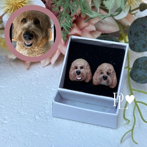Custom labradoodle wedding cufflinks, pet lover groom&#39;s outfit. Personalised dog cuff links handmade from photos that look like your dog.