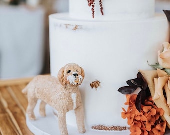 Cane che mangia topper per torta nuziale realizzato in Australia, figurina topper per torta per animali domestici, topper per torta nuziale realistico con cane che morde mangiando nella torta