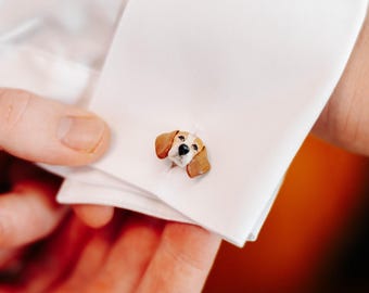 Custom dog wedding cufflinks, pet lover groom's outfit. Personalised cuff links handmade from photos with polymer clay. Can be mismatched.