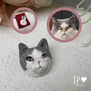 Personalised cat or dog brooch or lapel pin sculpted from polymer clay based on photos of a pet, gift for cat lover or dog lover, pet loss.
