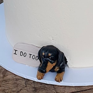 Personalised peeking dog cake topper, custom wedding dog cake topper figurine, wedding cake topper realistic sculpture of pet. image 1