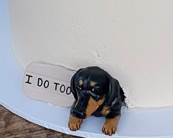 Personalised peeking dog cake topper, custom wedding dog cake topper figurine, wedding cake topper realistic sculpture of pet.