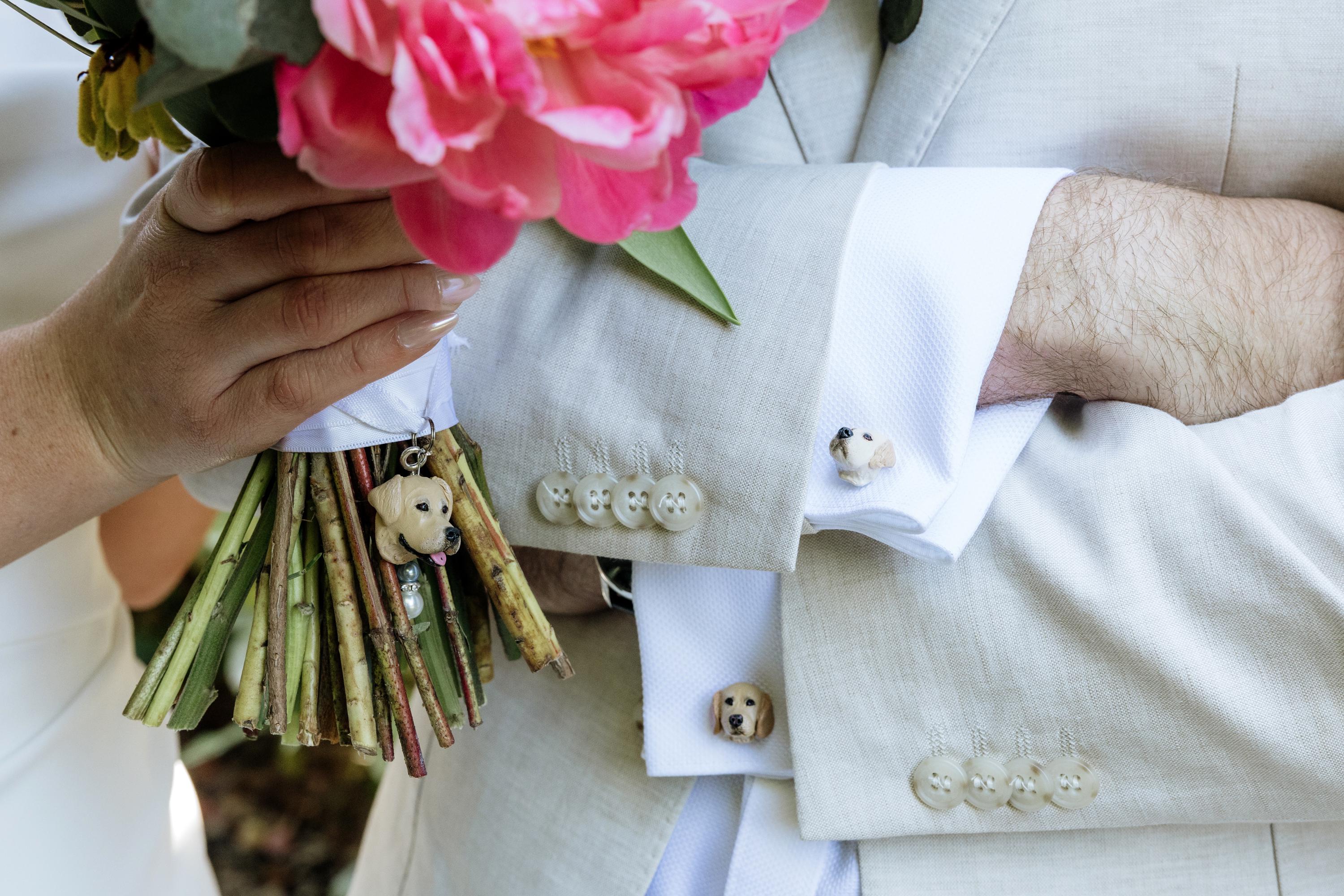 Custom golden retriever dog wedding cufflinks, pet lover groom's outfit. Personalised 3D dog face cuff links of any dog handmade from photos