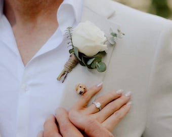 Custom wedding pet dog lapel pin sculpted for groom or bride