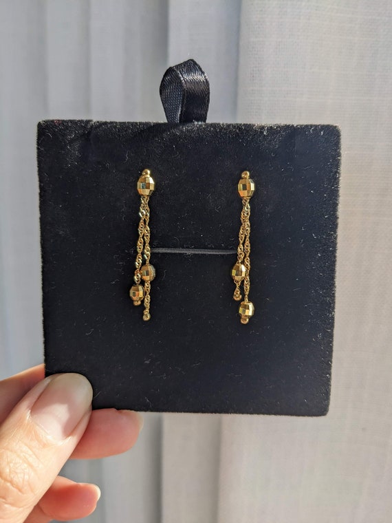 14K yellow gold disco ball drop earrings