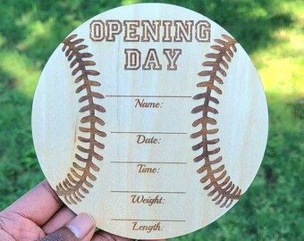 4" - 6" inch Wood Round Baby Stat Sign Baseball Birth Milestone Opening Day Hello World MLB Birth Prop Newborn Announcement