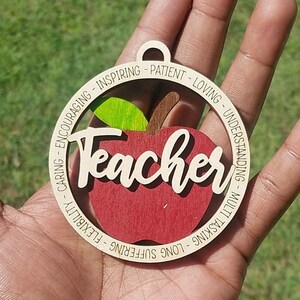 Teacher Apple Inspirational Appreciation Christmas Holiday Winter Tree Ornament Gift Back to School Medallion Classroom Decoration