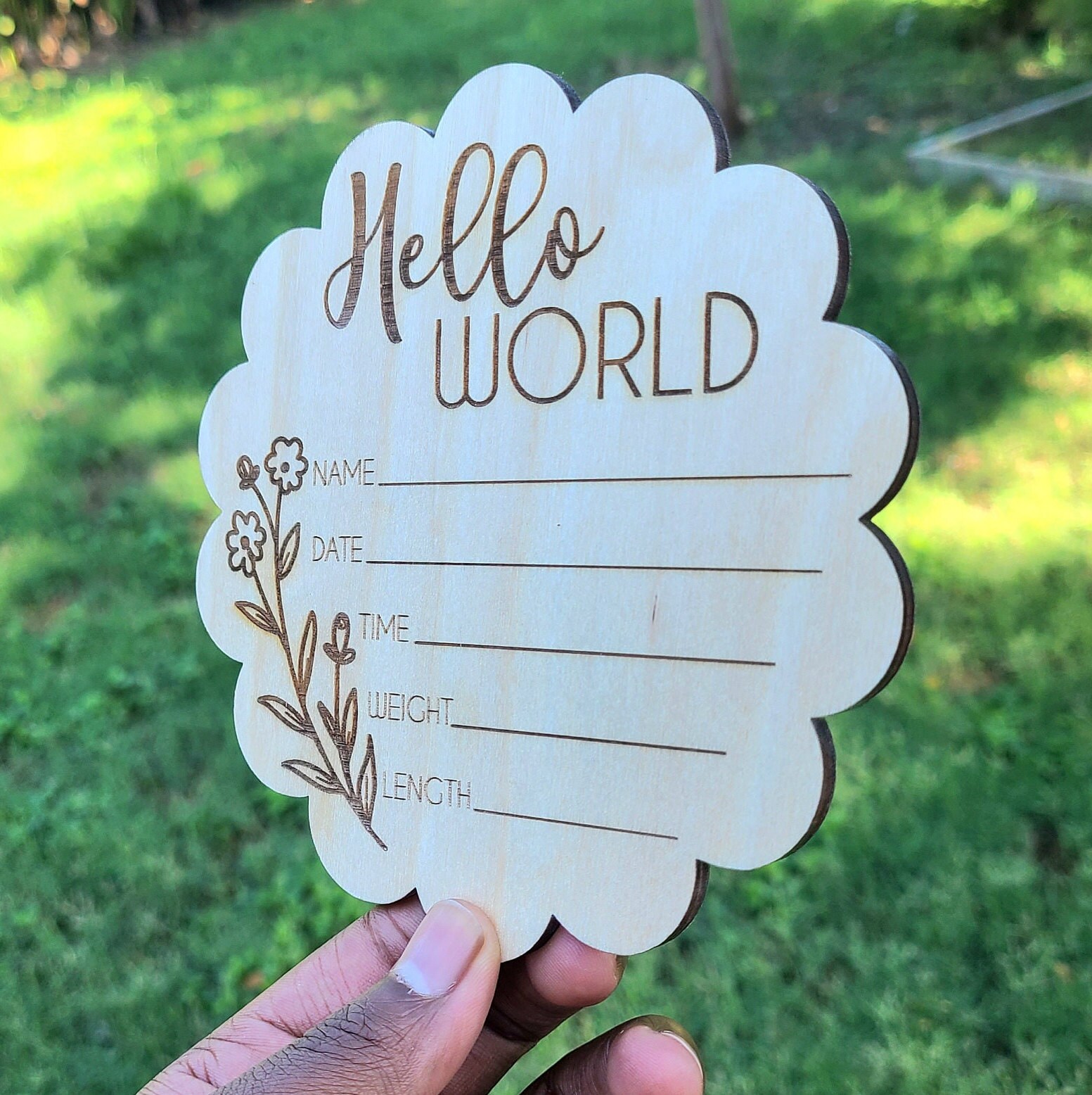 Helloworld Stat Sign Scalloped Hello World Floral Baby Stat Sign Wood Round Birth Prop ...