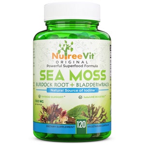 NutreeVit 100% Organic - Sea Moss + Bladderwrack + Burdock Root Powerful Superfood Formula