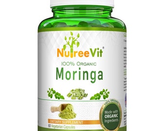 Organic Moringa Oleifera Capsules 500mg | Pure Moringa Supplement | Vegan Herbal Capsules | NutreeVit