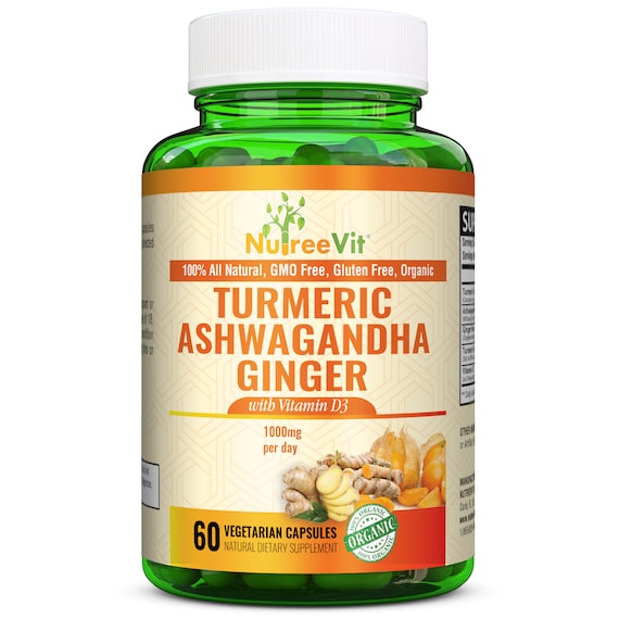 NutreeVit 100% Organic - Turmeric + Ashwagandha + Ginger + Vitamin D3