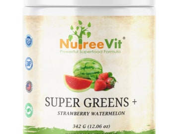 Super Greens Powder Strawberry Watermelon | Organic Greens Superfood Blend | Daily Wellness Drink Mix | NutreeVit