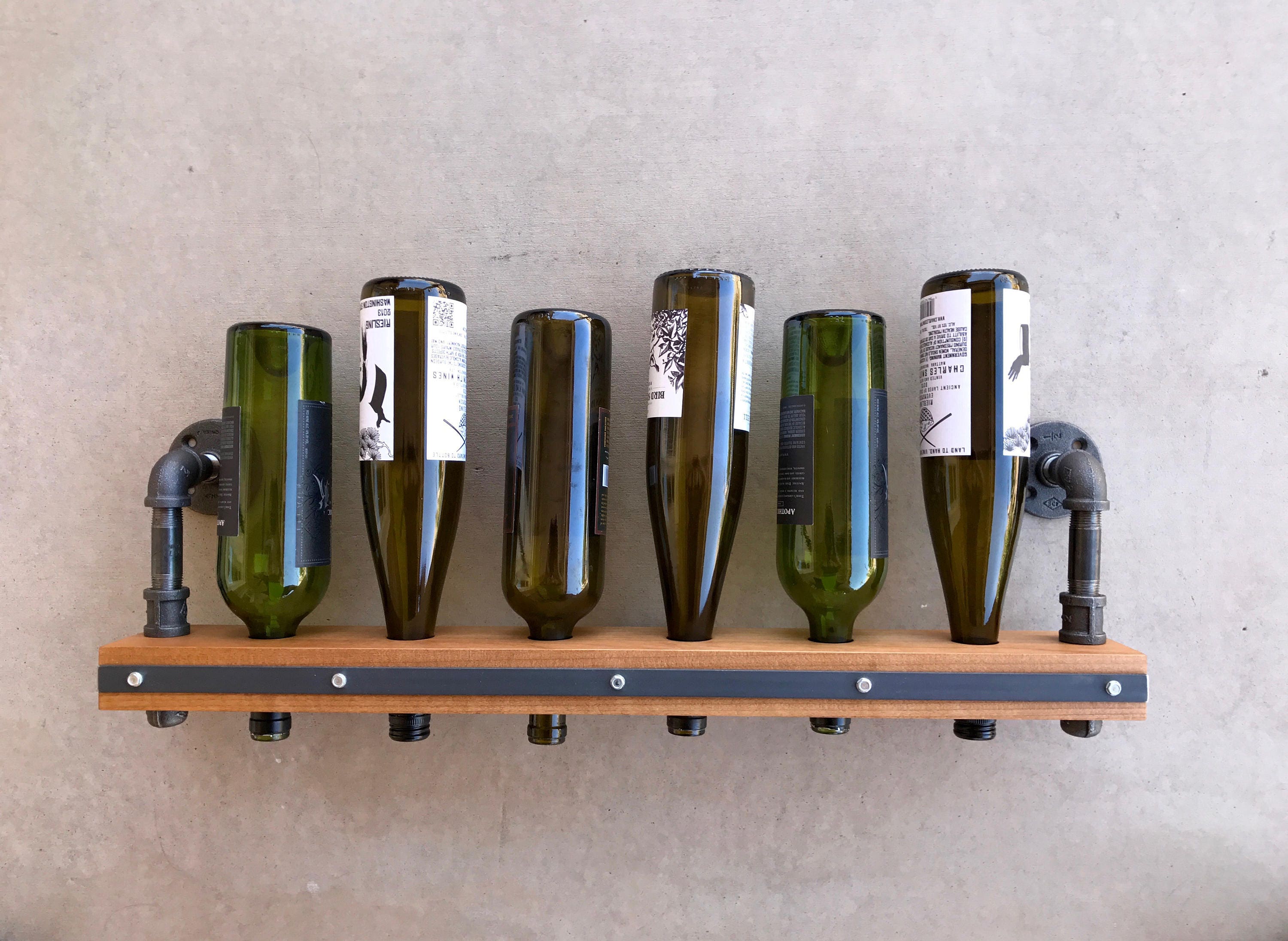Wine Rack Industrial Style Steel Pipe & Wood Wall Mounted Etsy