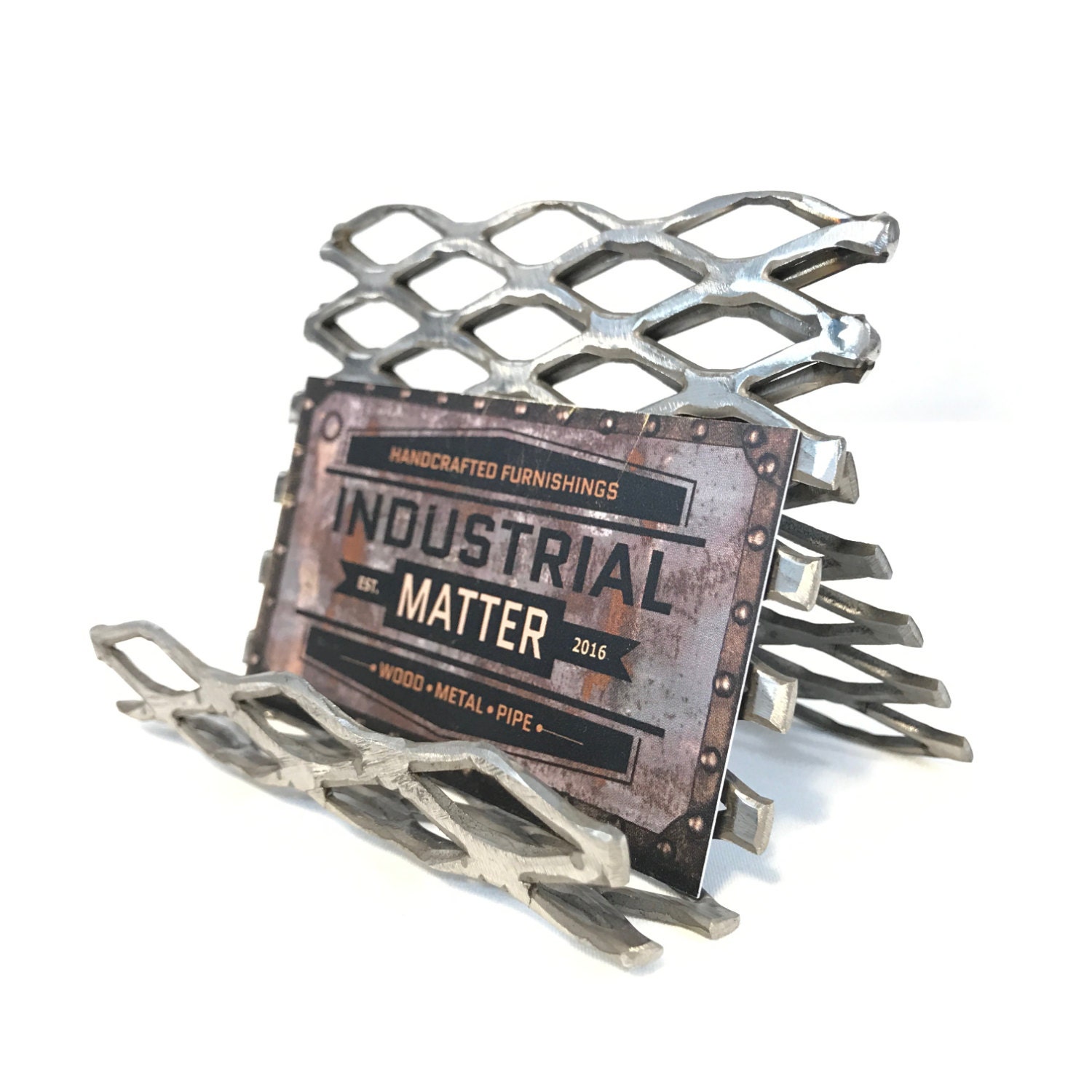 Industrial Style Metal Business Card Holder For Desk Gift For Him
