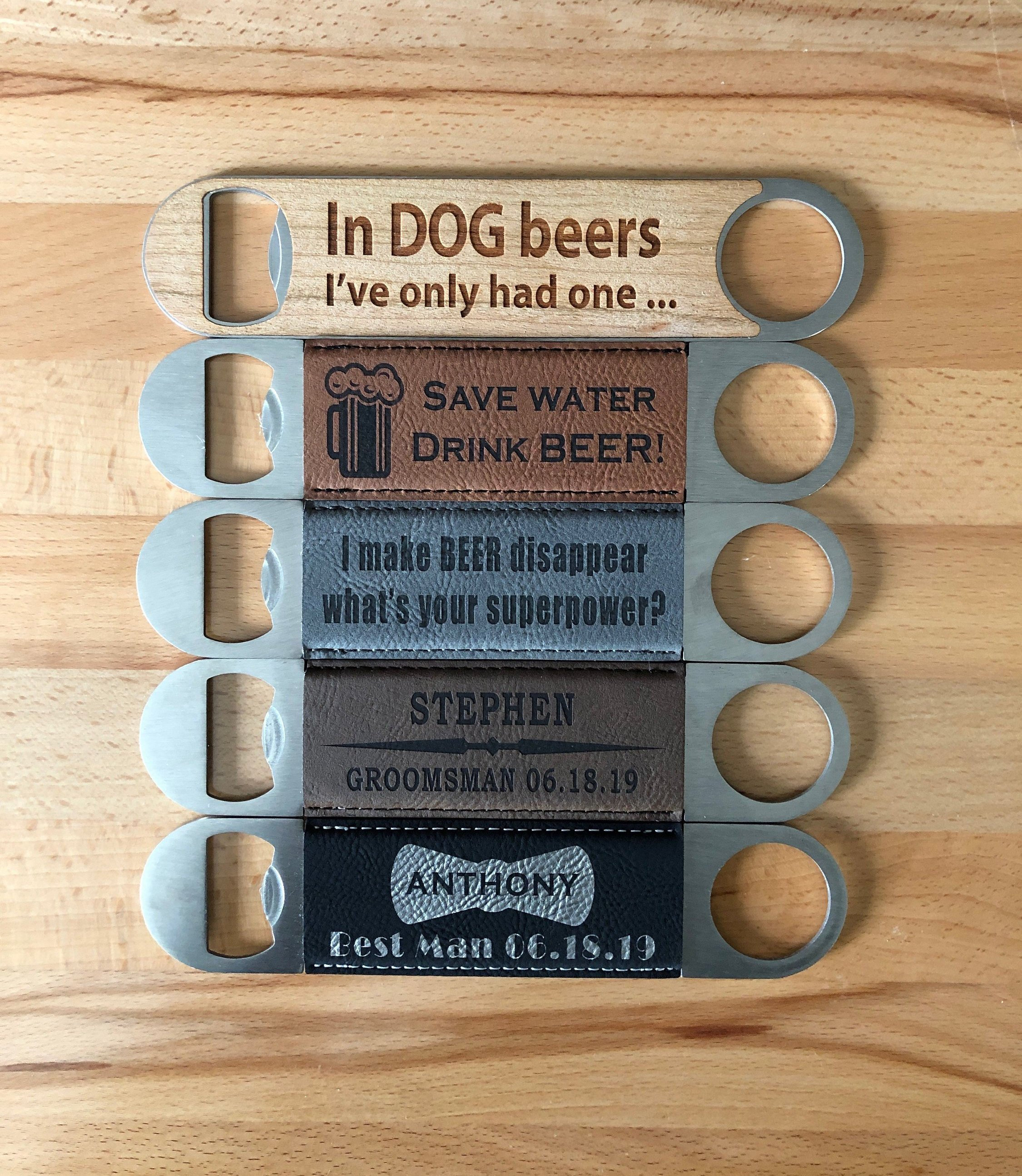 Custom Engraved Vegan Leather Bottle Opener Shower Housewarming Gift Monogram Monogrammed Personalized FREE SHIPPING 48 HOURS