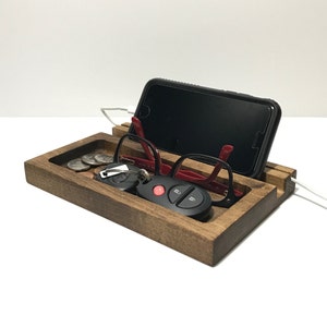 Rustic Style Wood iPhone Dock With Tray / Phone Docking Station / Organizer / Charging Station / Tech Stand Valet