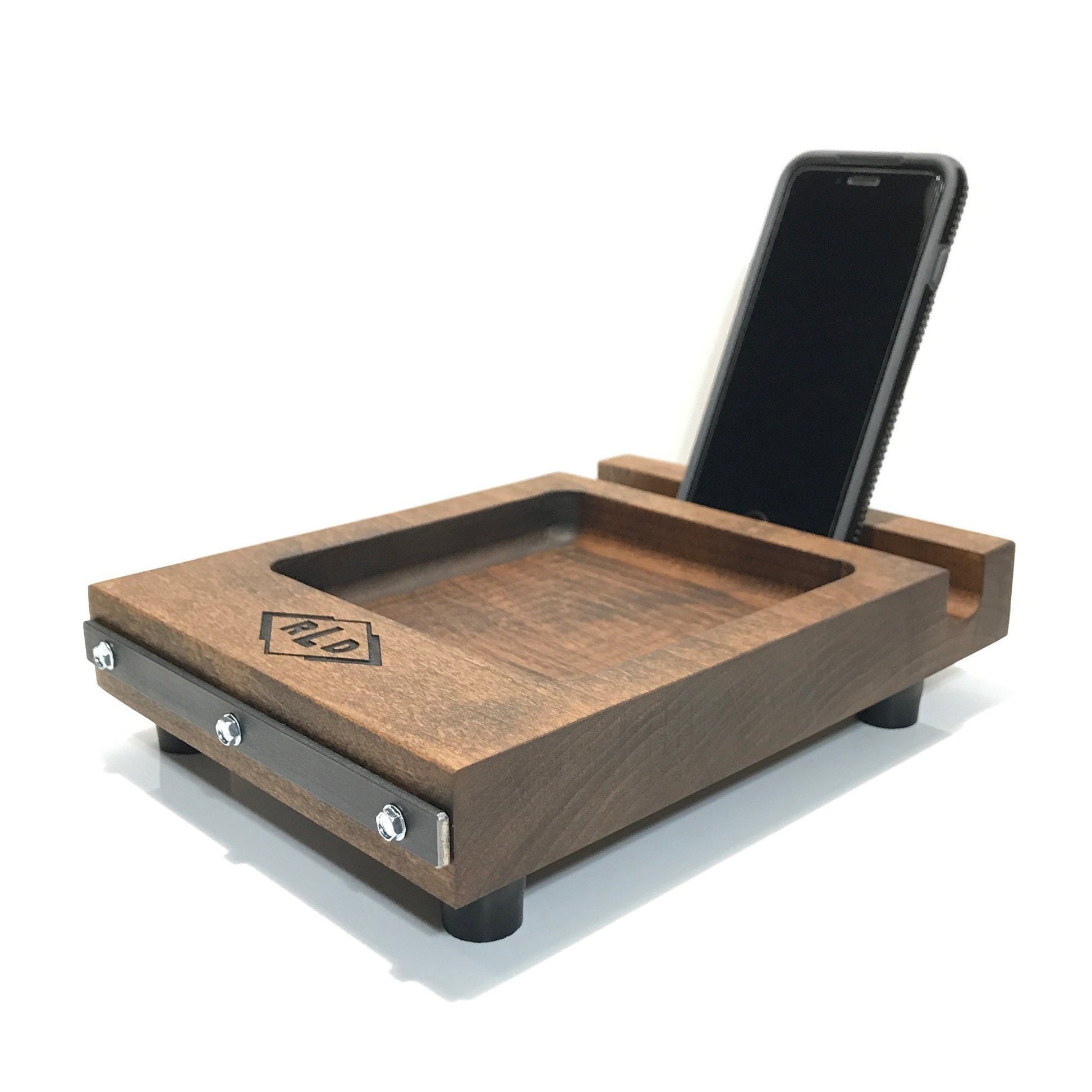 Industrial Style Rustic Wood Ipad Tablet Docking Station Tray