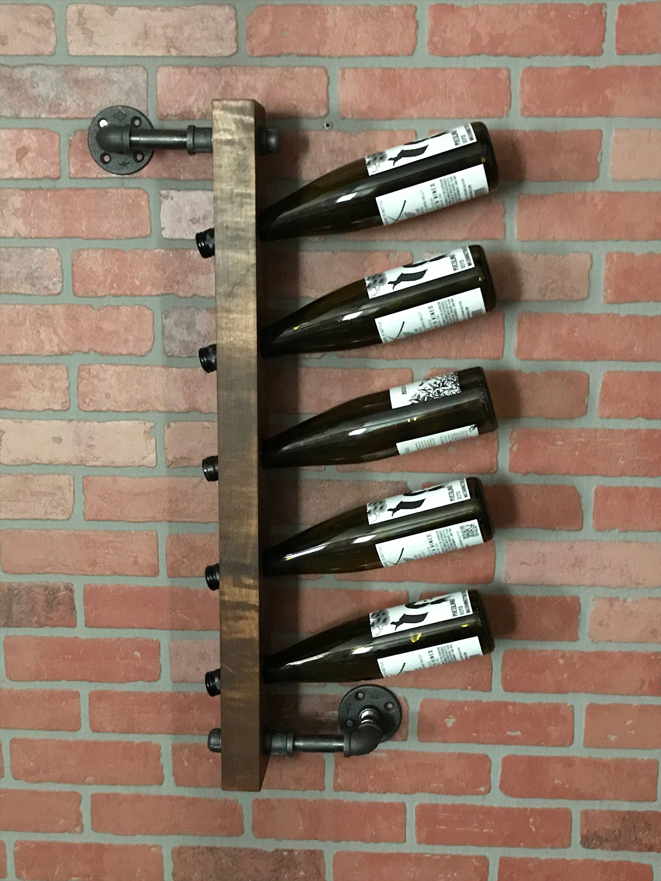 Wine Rack Industrial Style Steel Pipe Wood Wall Mounted Wine Rack