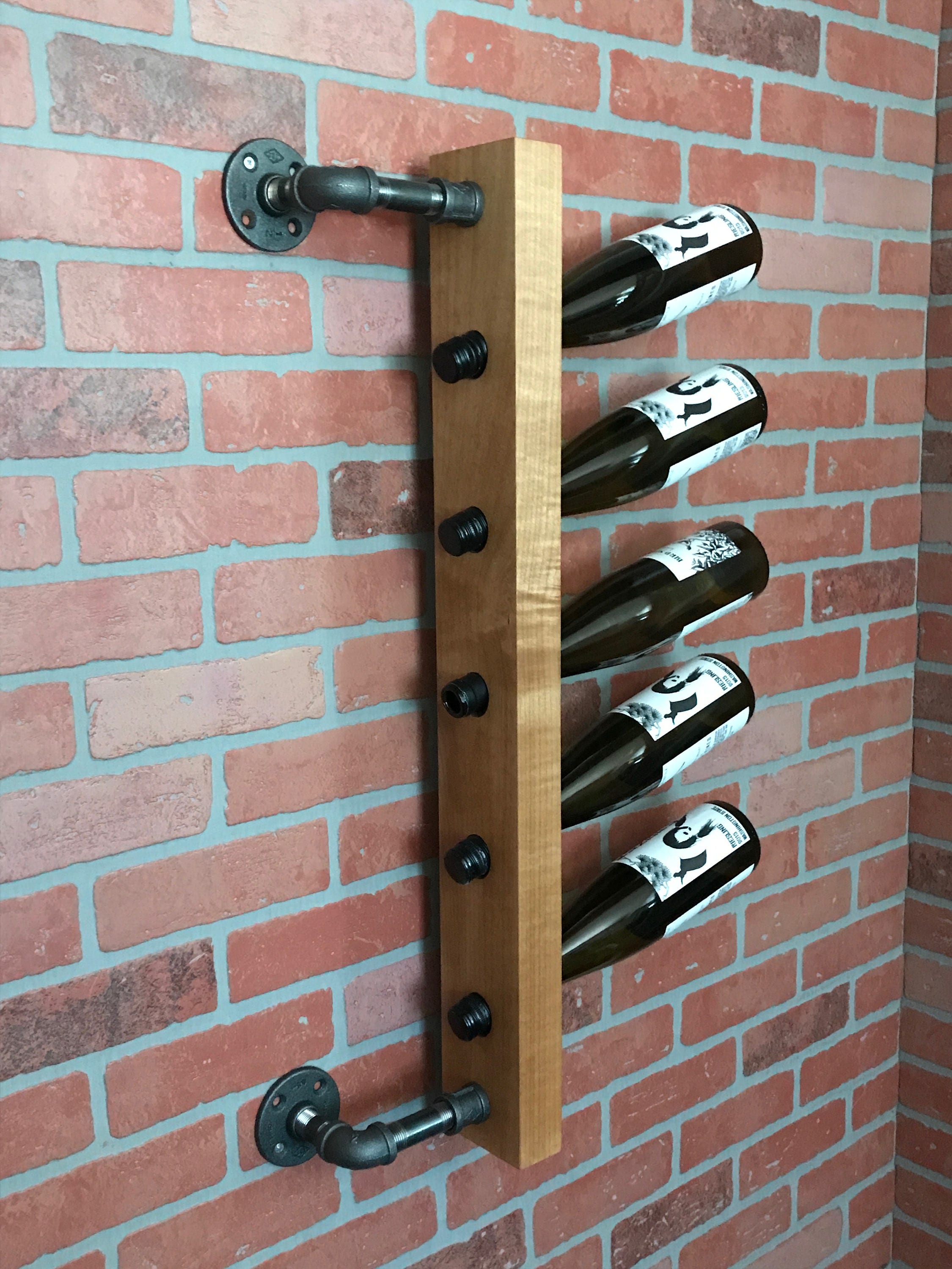 Wine Rack Industrial Style Steel Pipe & Wood Wall Mounted Etsy