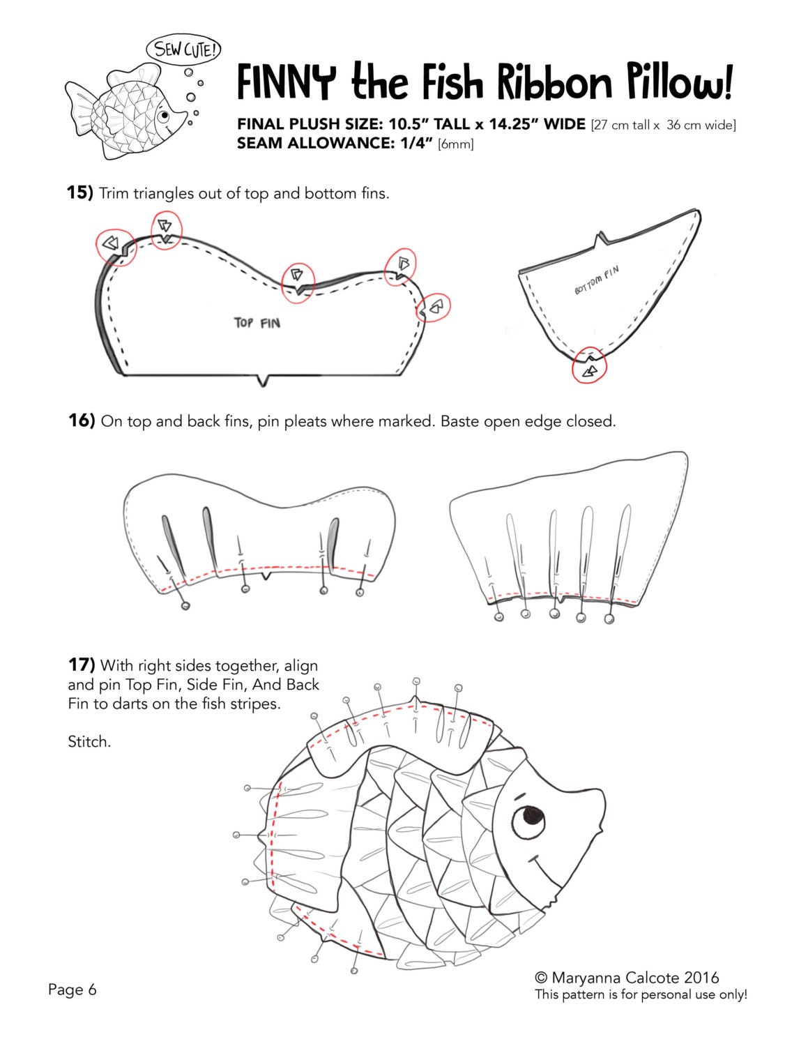 FINNY the Ribbon Fish Pillow/plush Pattern Etsy