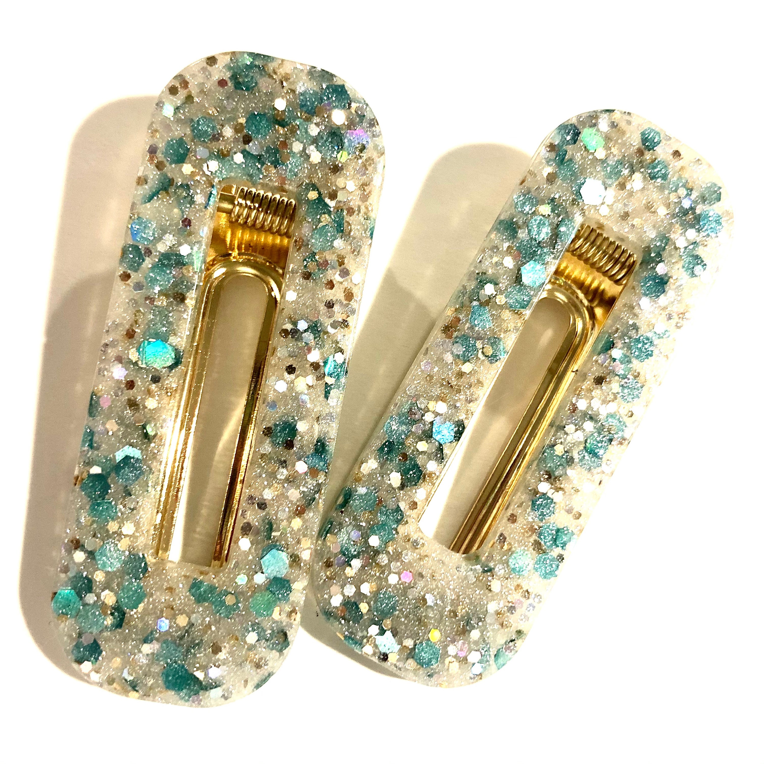 Set of 2 glitter hair clips / barrette clips / clips / resin Etsy