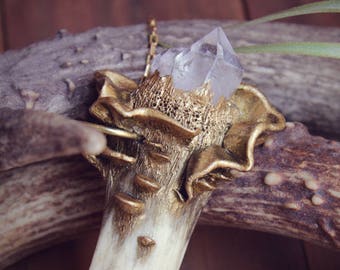 Raw Crystal Necklace, Raw Quartz Necklace, Antler Tip Necklace, Real Antler Necklace, Deer Antler Jewelry, Goth, Gothic