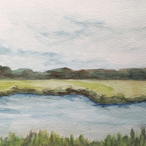 Original watercolor pond in Maine painting