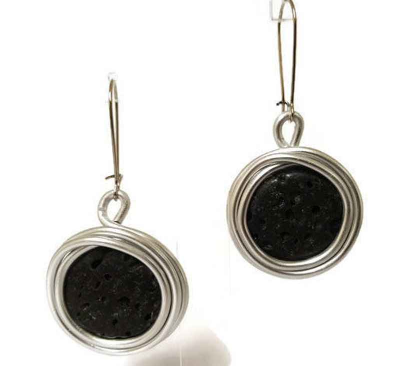 Dangle Earrings Black Stone Earrings Lava Stone Earrings Etsy