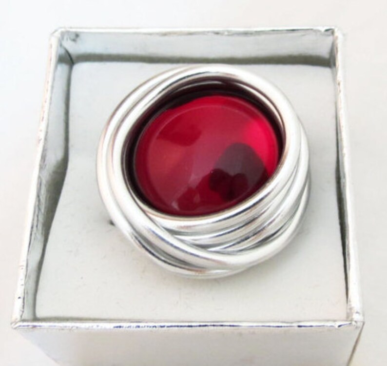 Red Ring Silver Ring All Sizes Ring Red Glass Ring Fashion Etsy
