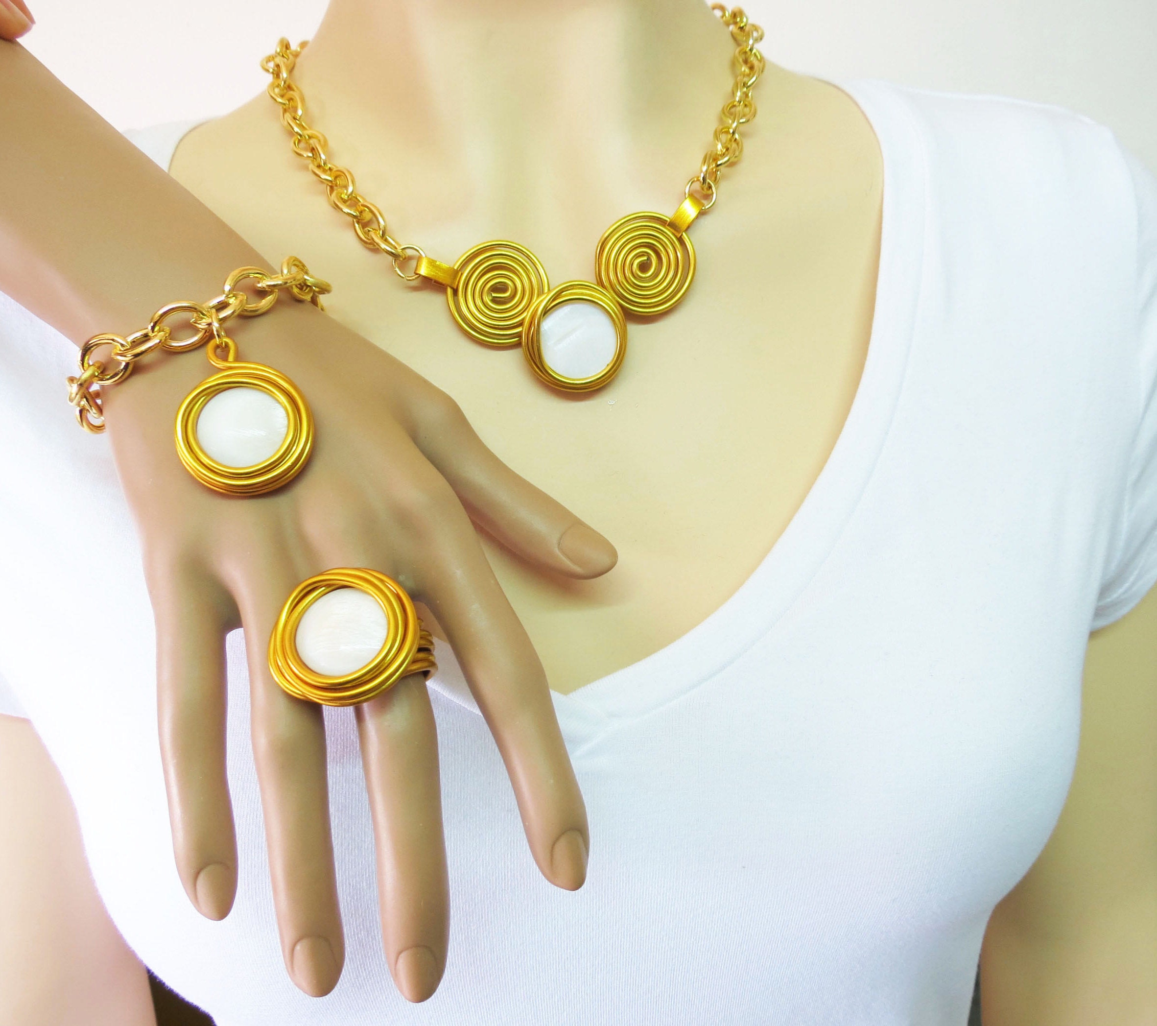 White Gold Jewelry White Gold Set Gold Jewelry White Shell Etsy