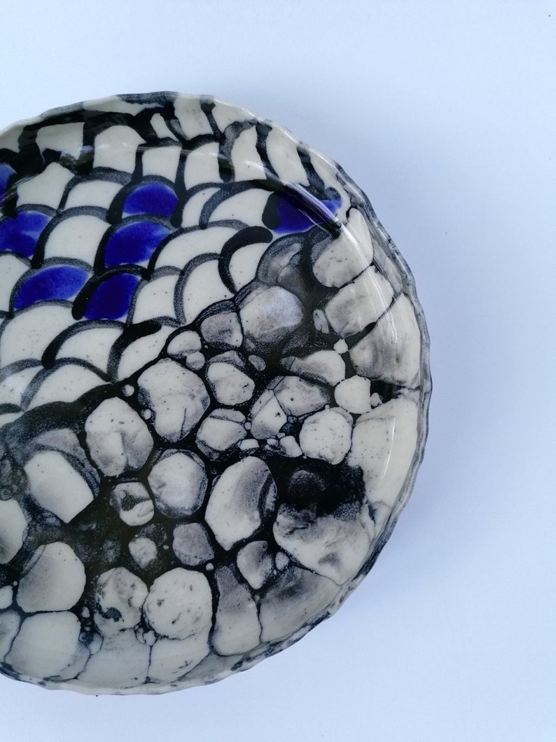 Handmade Ceramic plate Unique fishtail gift Porcelain Black and Blue Plate Mermaid Plate