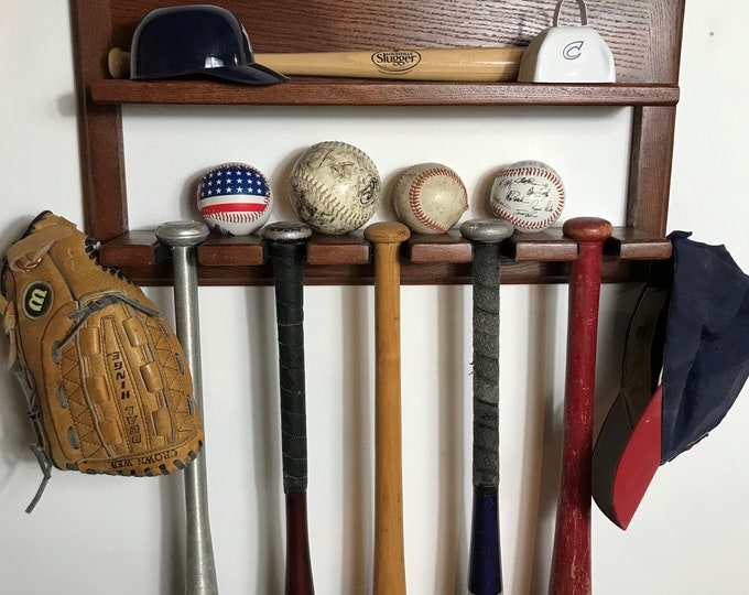 5 full size Baseball bat Holder display-with shelf for collectibles and awards