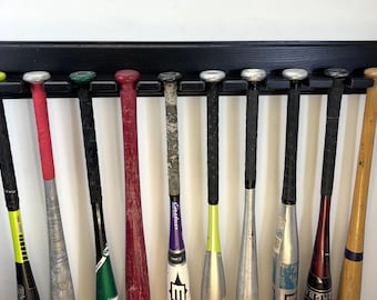 Handmade Baseball Softball Full Size Bat Holder, Vertical bat rack Wall mount for Ten bats