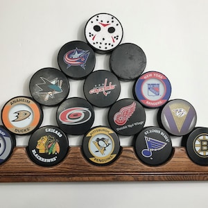 Handmade Hockey puck holder -Wall mount rack floating display case 5 - 15 pucks  Free Shipping