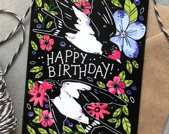 A6 Birthday Card | Swallows | 10cm x 15cm